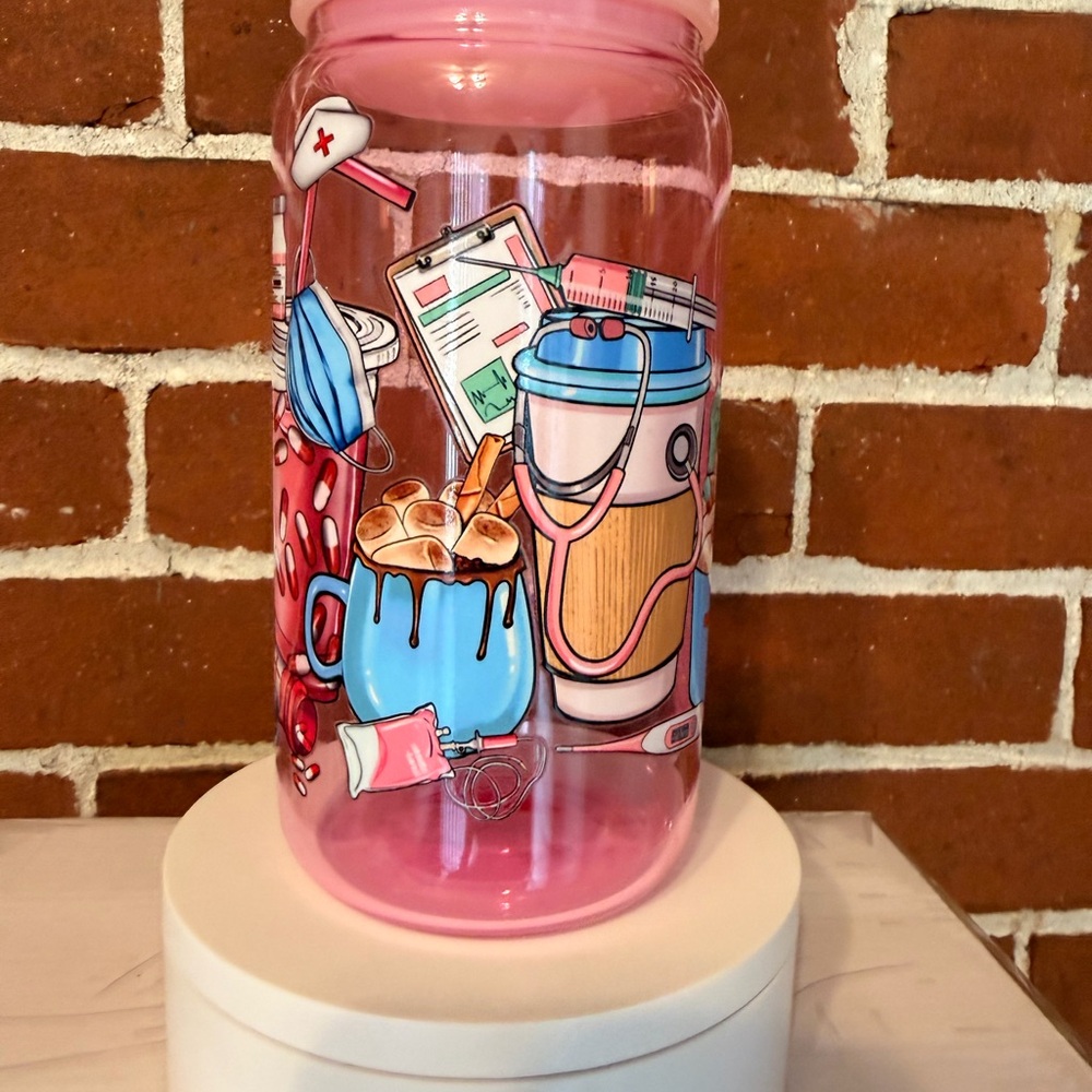 Last Minute Gifts 🎁 Pink RN Drinking Tumbler Can With Straw